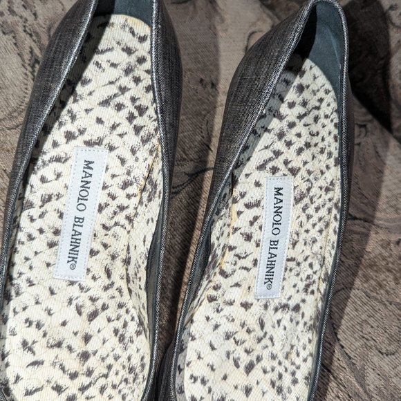 LIKE NEW CONDITION Manolo Blahnik Grey Coated Canvas Size 38 - Picture 5 of 5